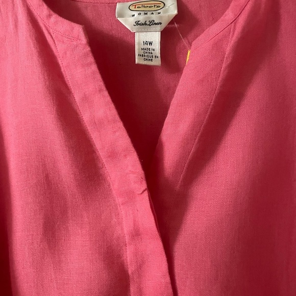Talbots Vibrant Barbie Pink (14 W) 100% Linen, Tiny Square Hidden Buttons Shirt - Picture 14 of 14
